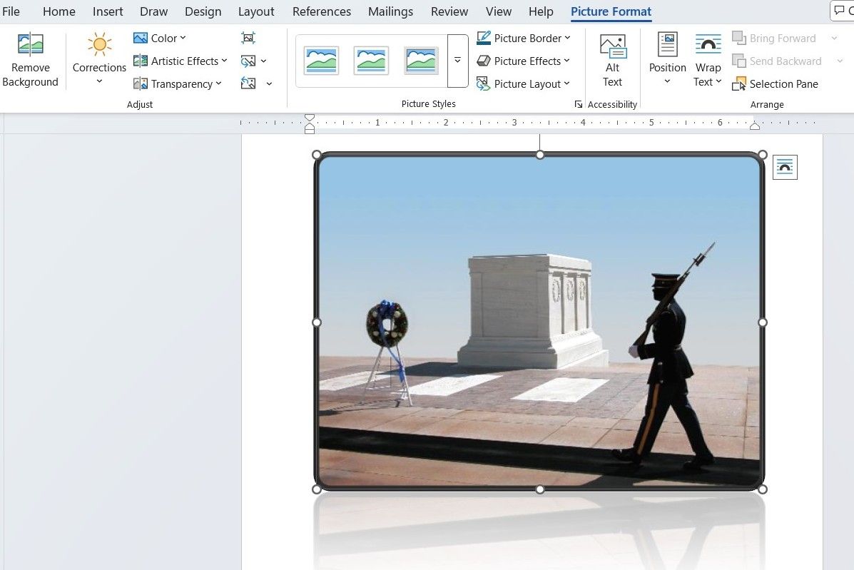 Picture Format tab in Microsoft Word showing image editing options