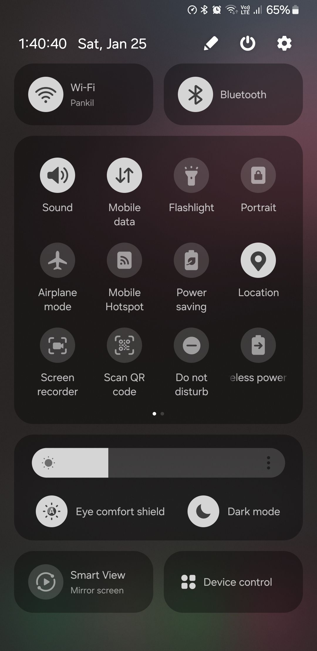 Quick settings panel on Android