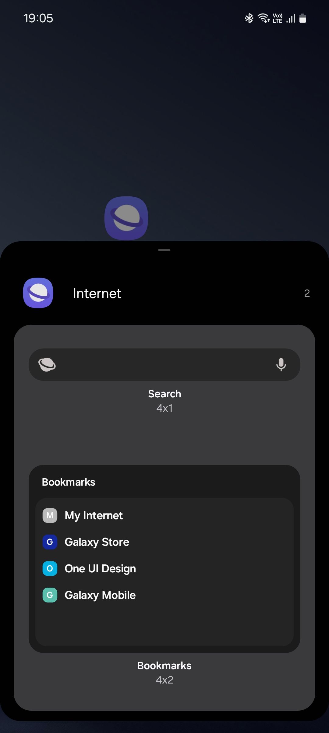 Samsung Internet widgets list