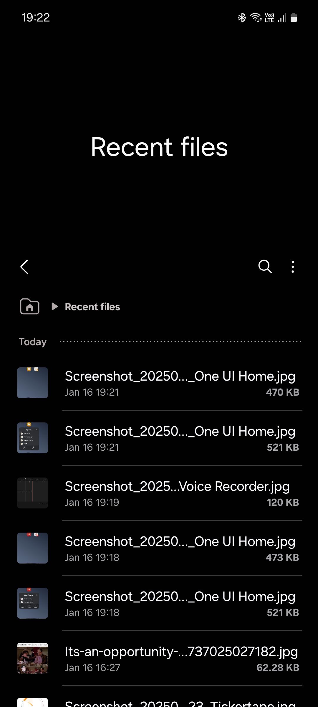 Samsung My Files Recent files interface