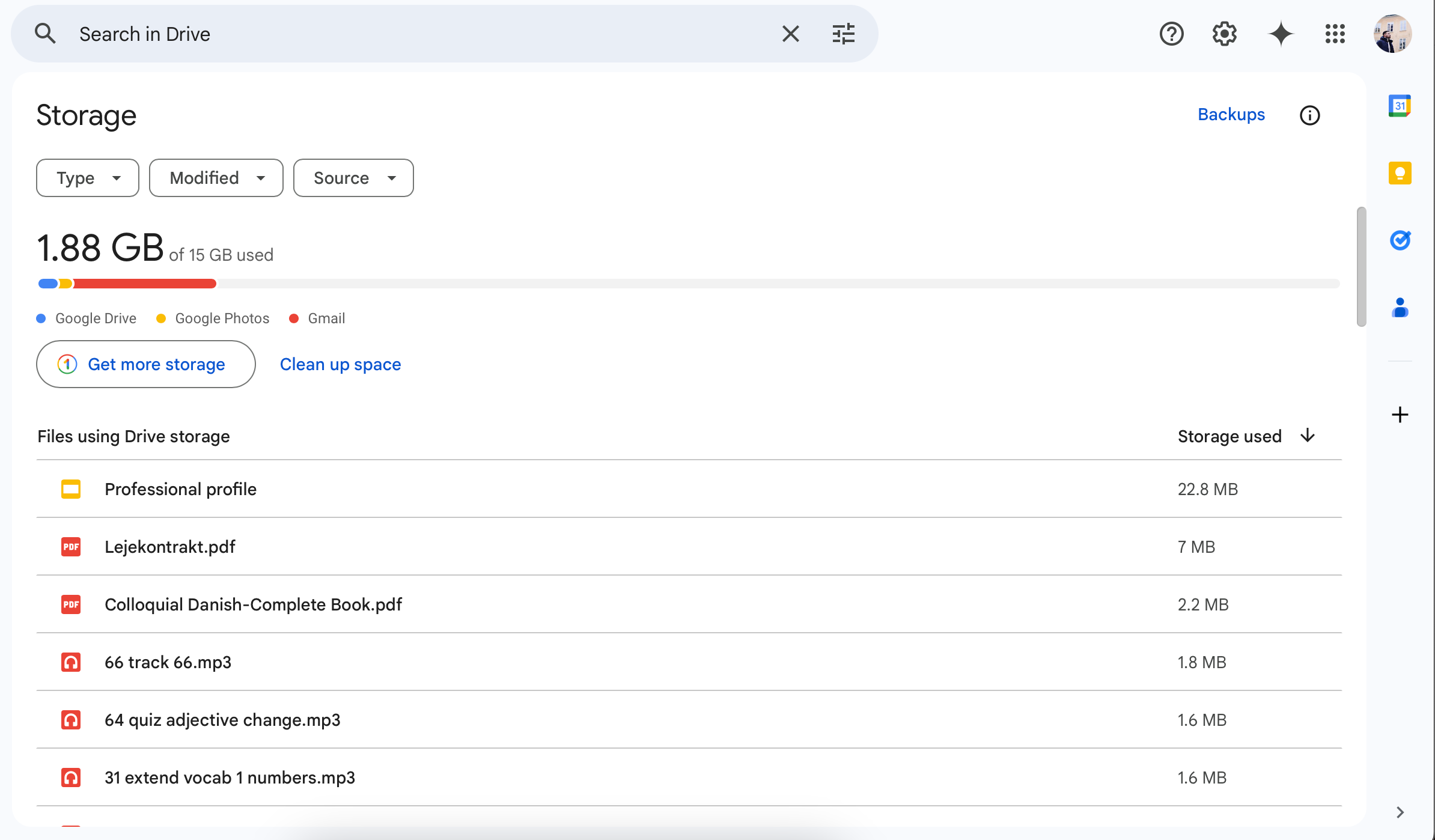 Clear space in Google Drive's backend