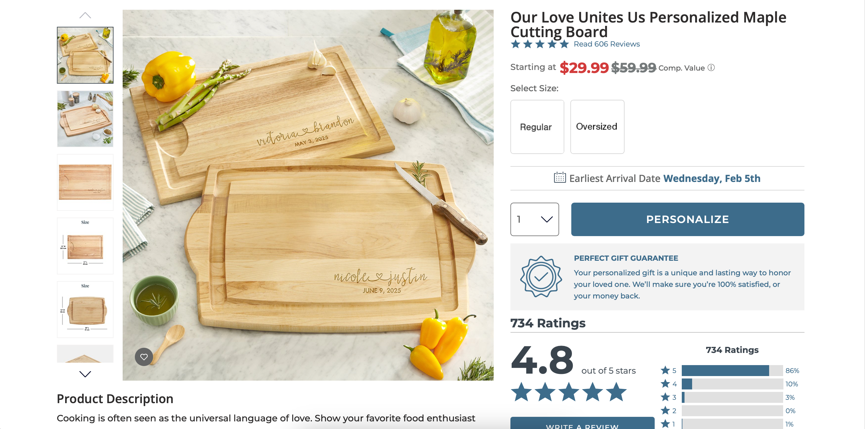Personalized chopping board on Gifts.com