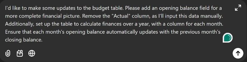 Screenshot of ChatGPT budget prompt