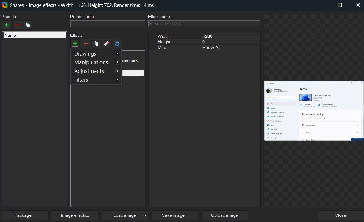 Share X app image effects menu