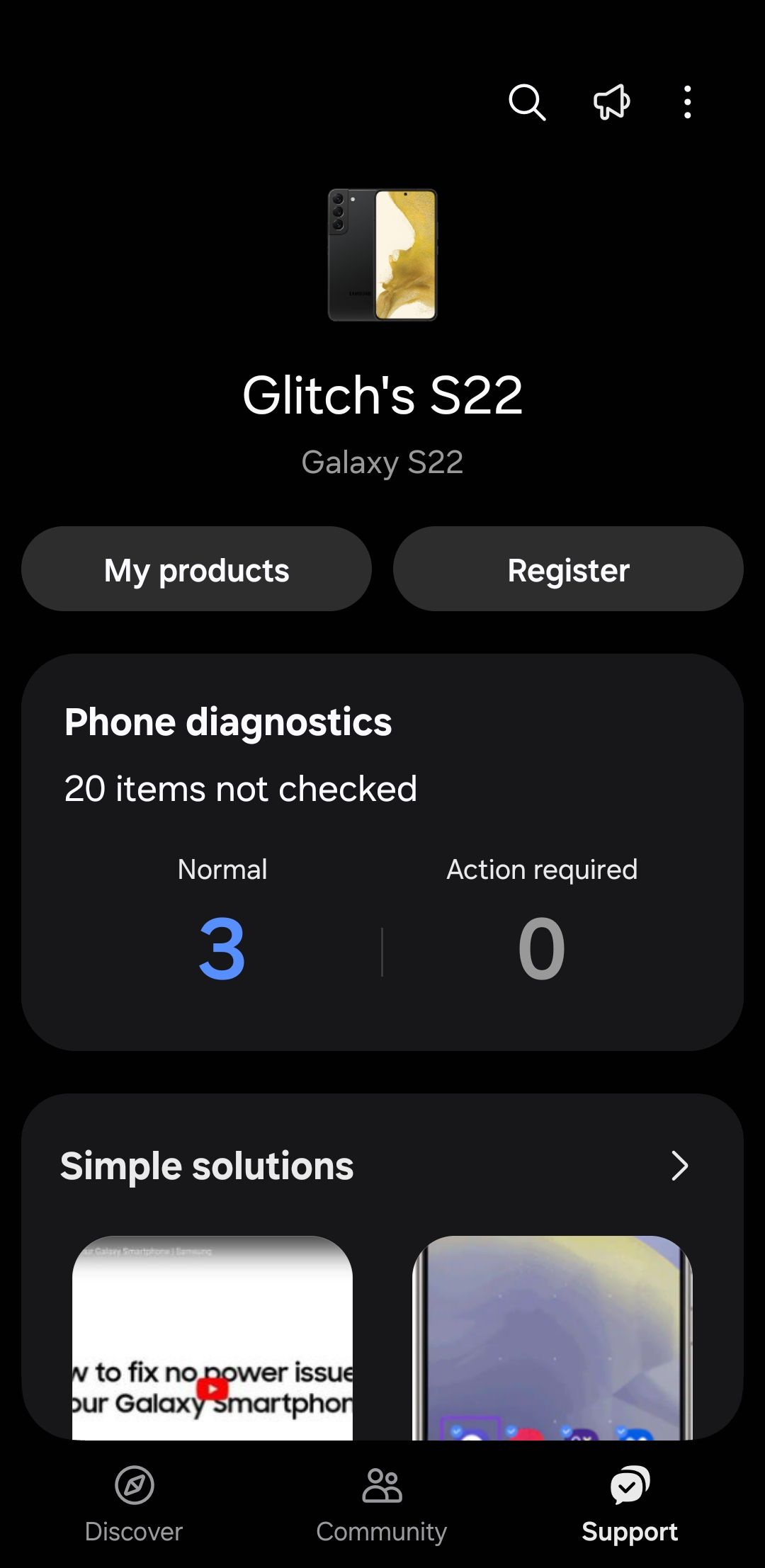 Support tab in Samsung Members app