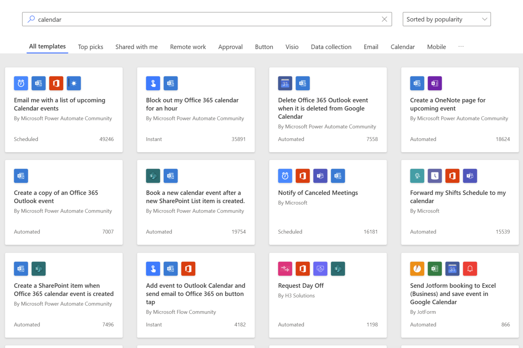 Calendar based templates in the Power Automate web app