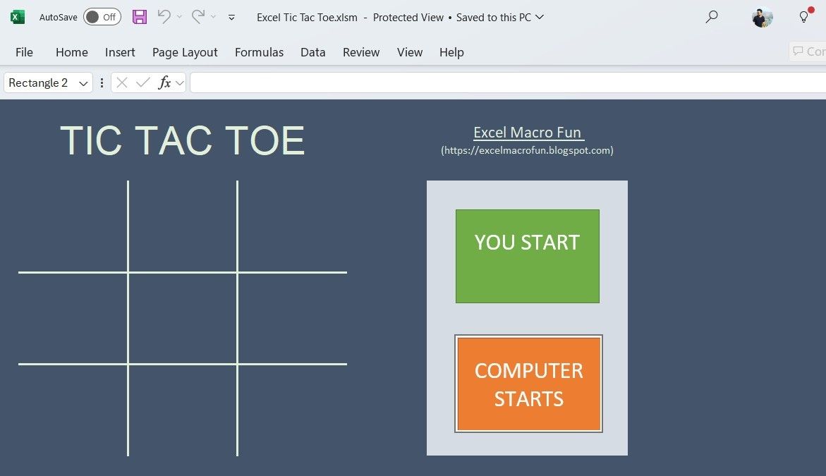 Tic Tac Toe Game no Microsoft Excel