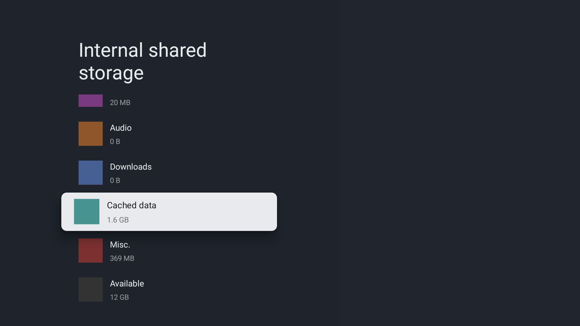 View cached data in Android TV settings