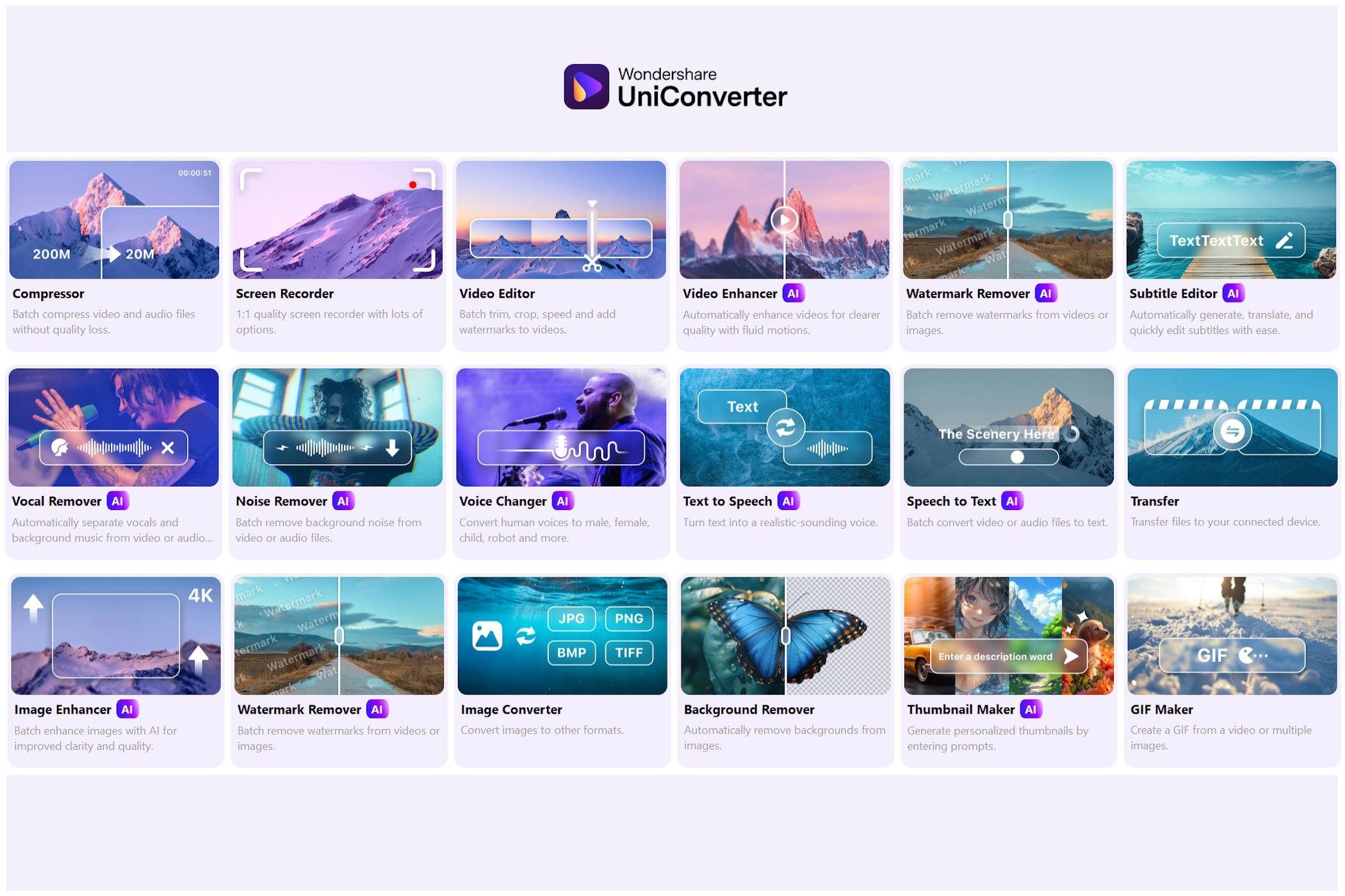 wondershare uniconverter app options