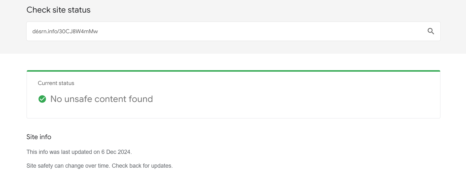 A site check run on Google Safe Browsing showing that no unsafe content was found-1