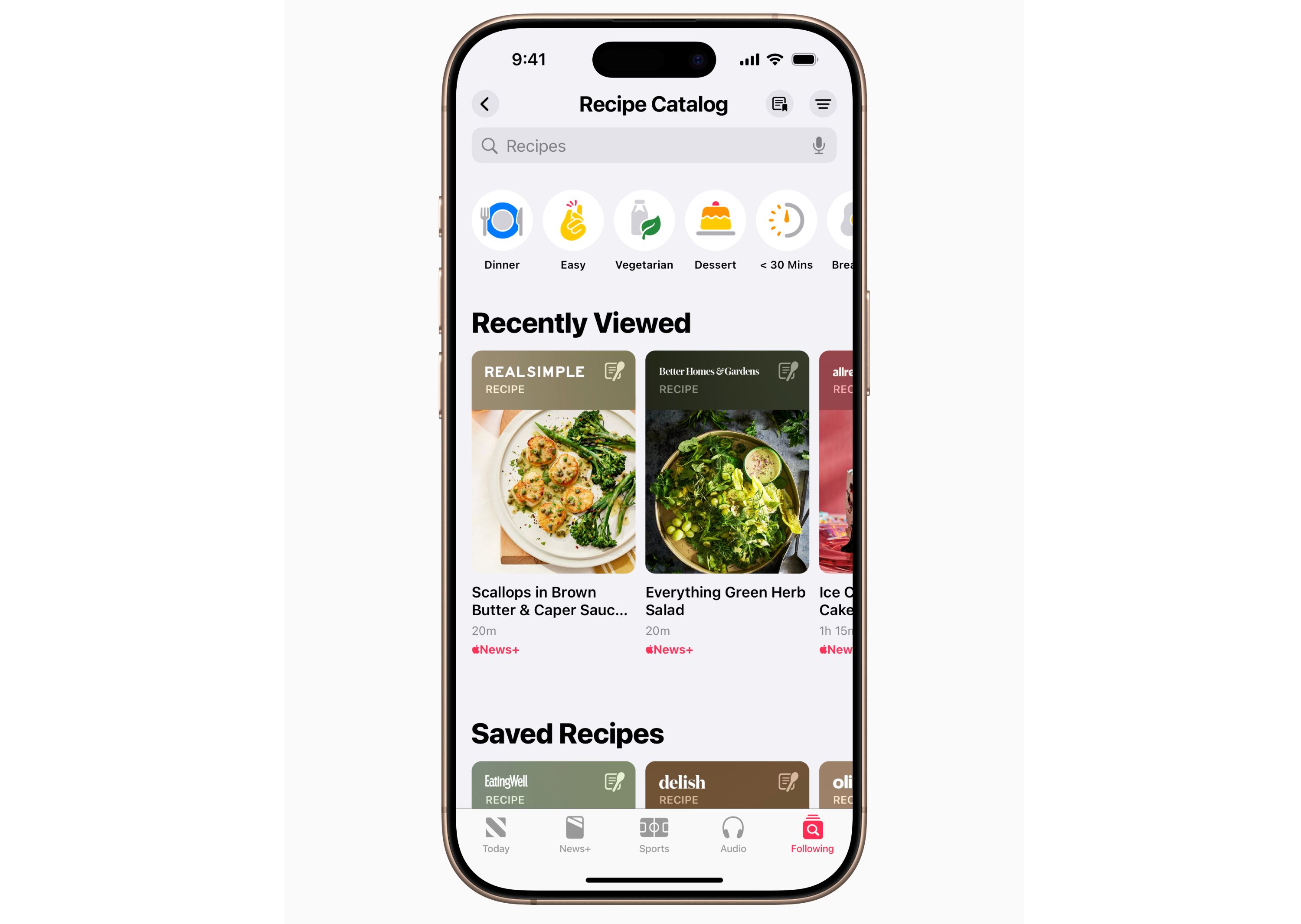 Apple News+ Food Recipe Catalog.