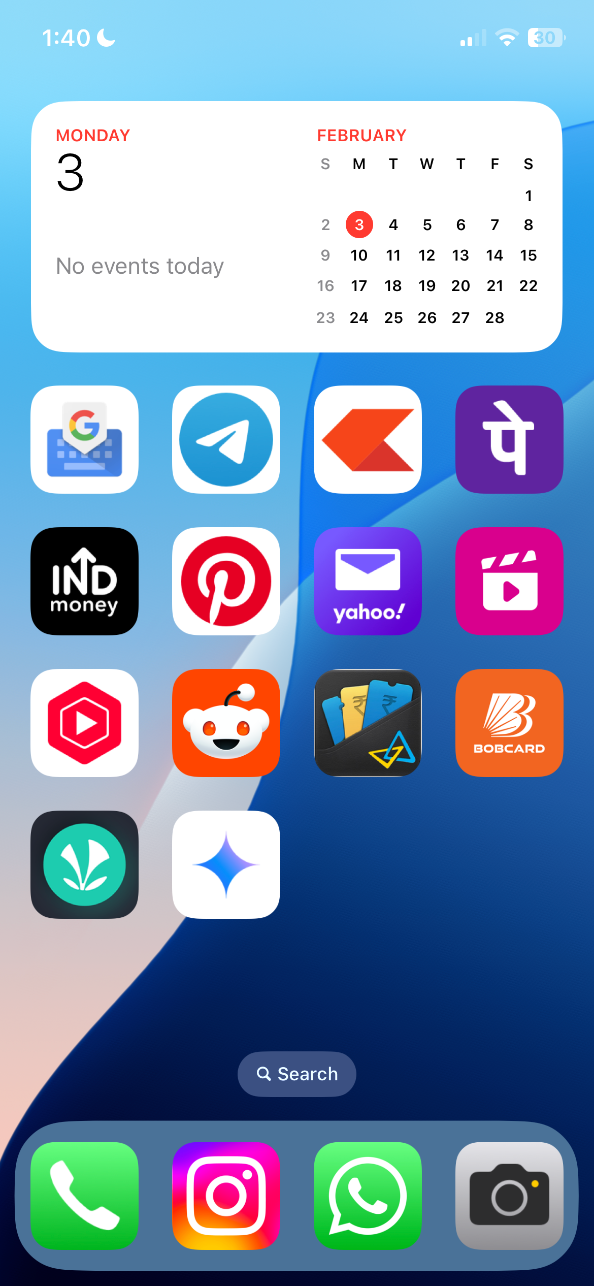 Calendar widget on iPhone home screen