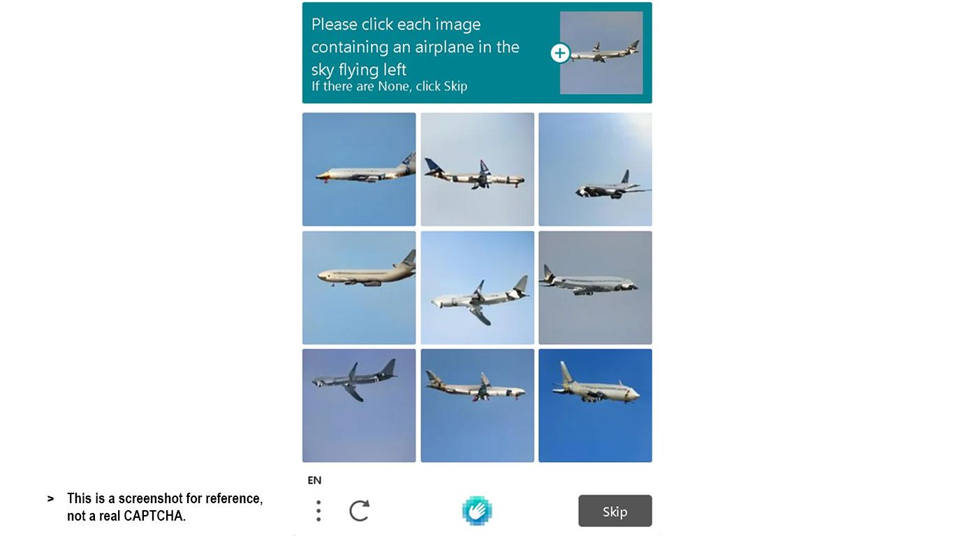 CAPTCHA of an airplane flying to the left-1