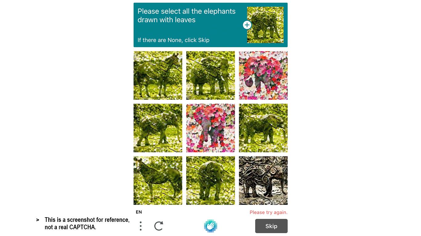 CAPTCHA of elephants drawn with leaves-1