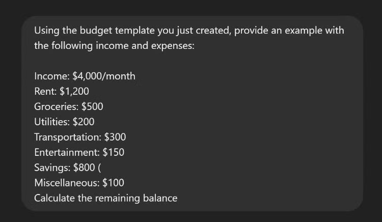 chatgpt ai budget prompt example