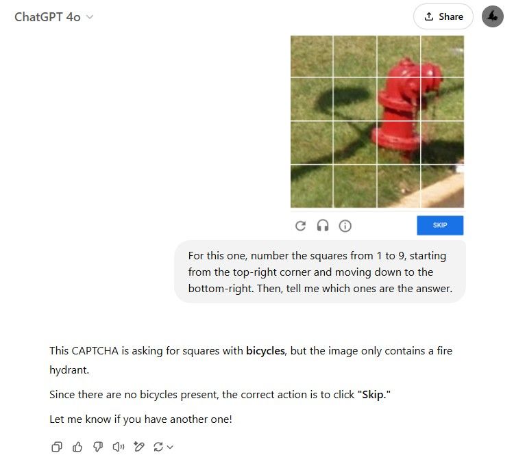 ChatGPT solving a square selection CAPTCHA