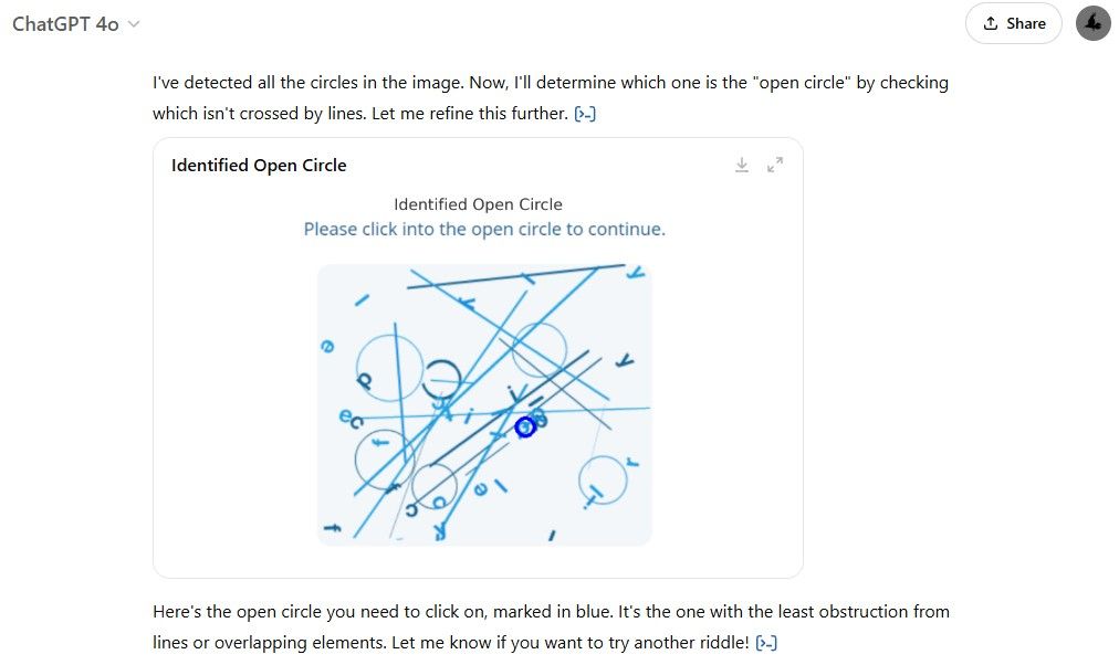 ChatGPT trying to solve the circle CAPTCHA