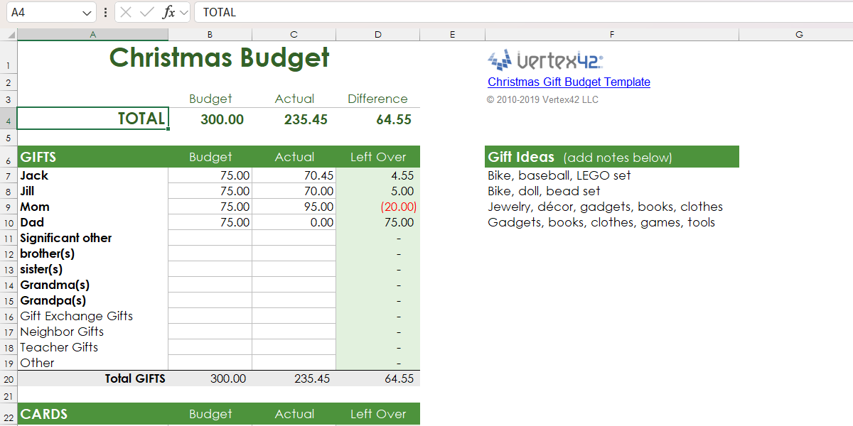 The Christmas Budget Excel template.