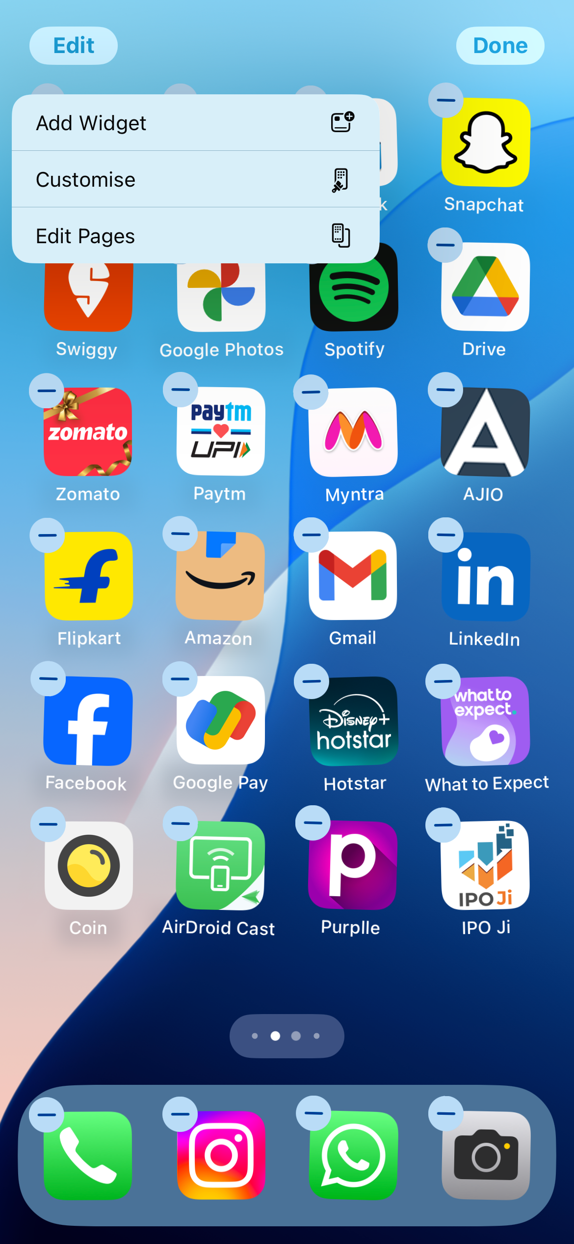 Customize option on iPhone home screen