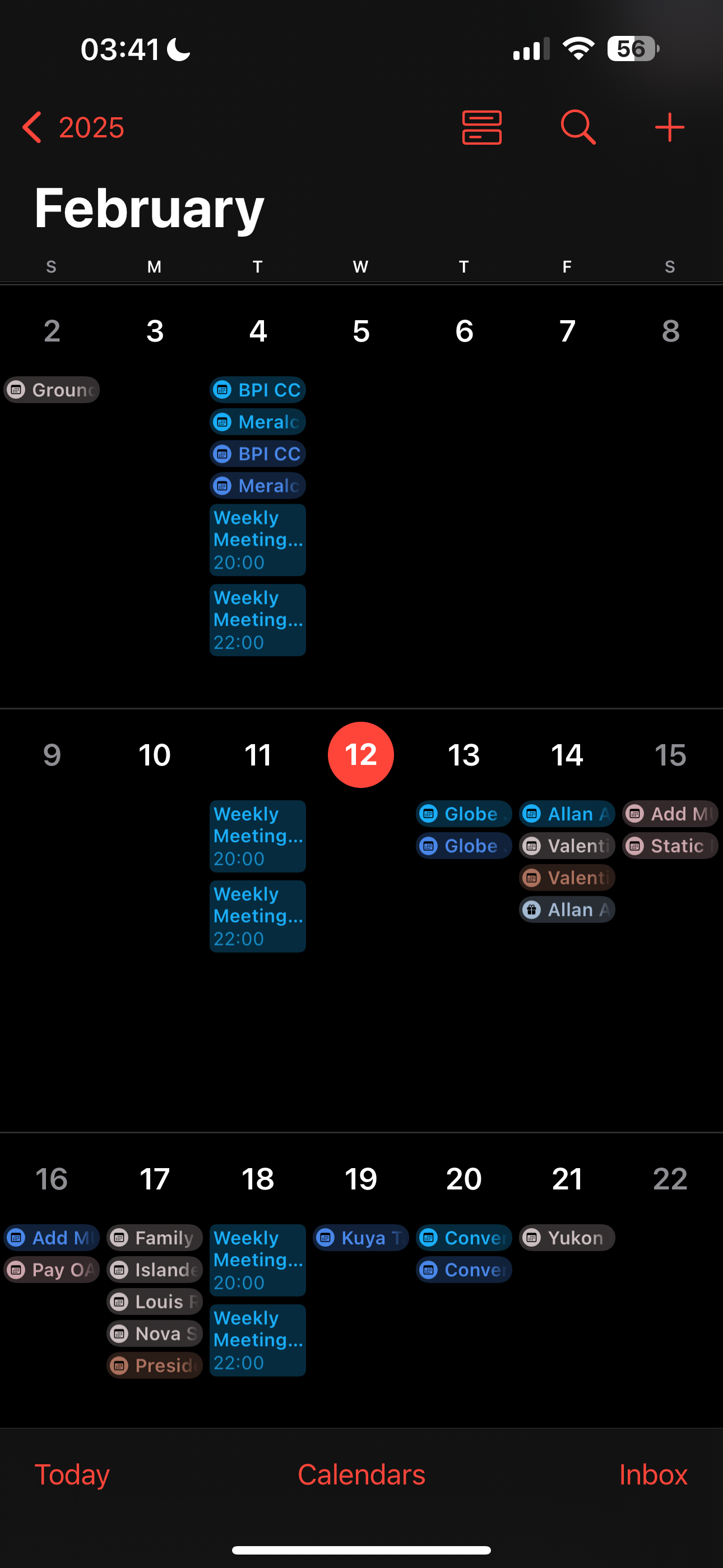Apple Calendar month view showing three weeks