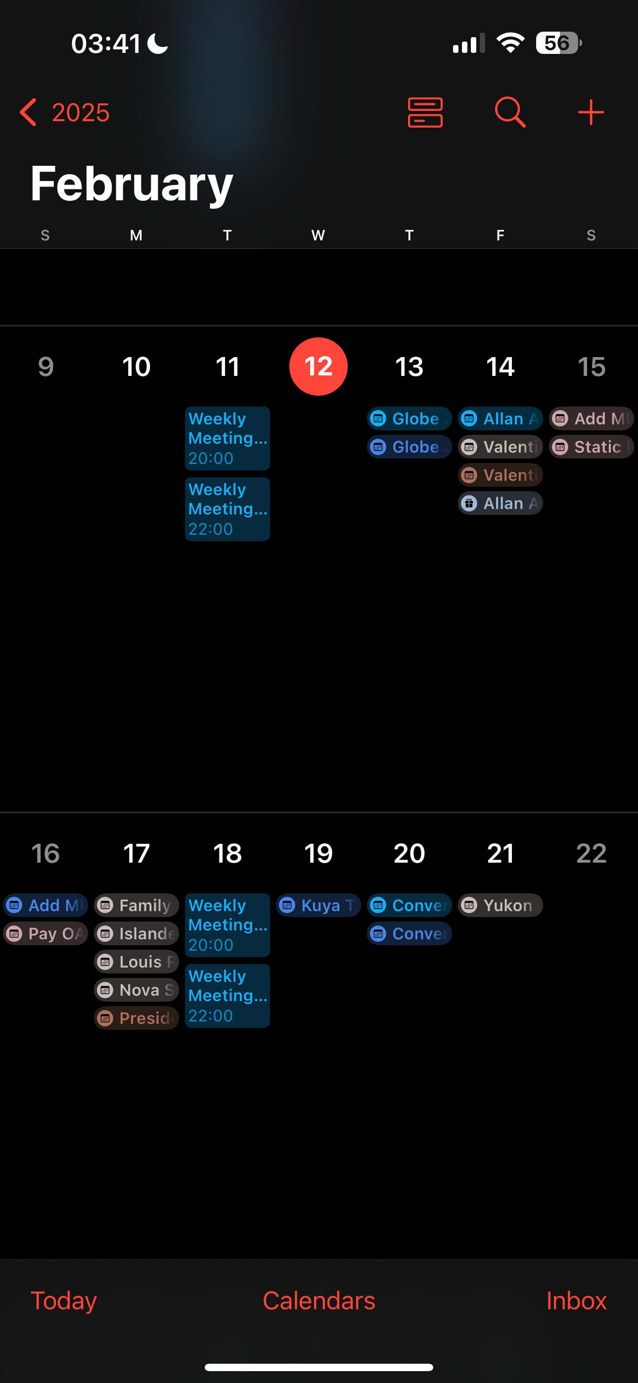 Apple Calendar month view showing two weeks and some details