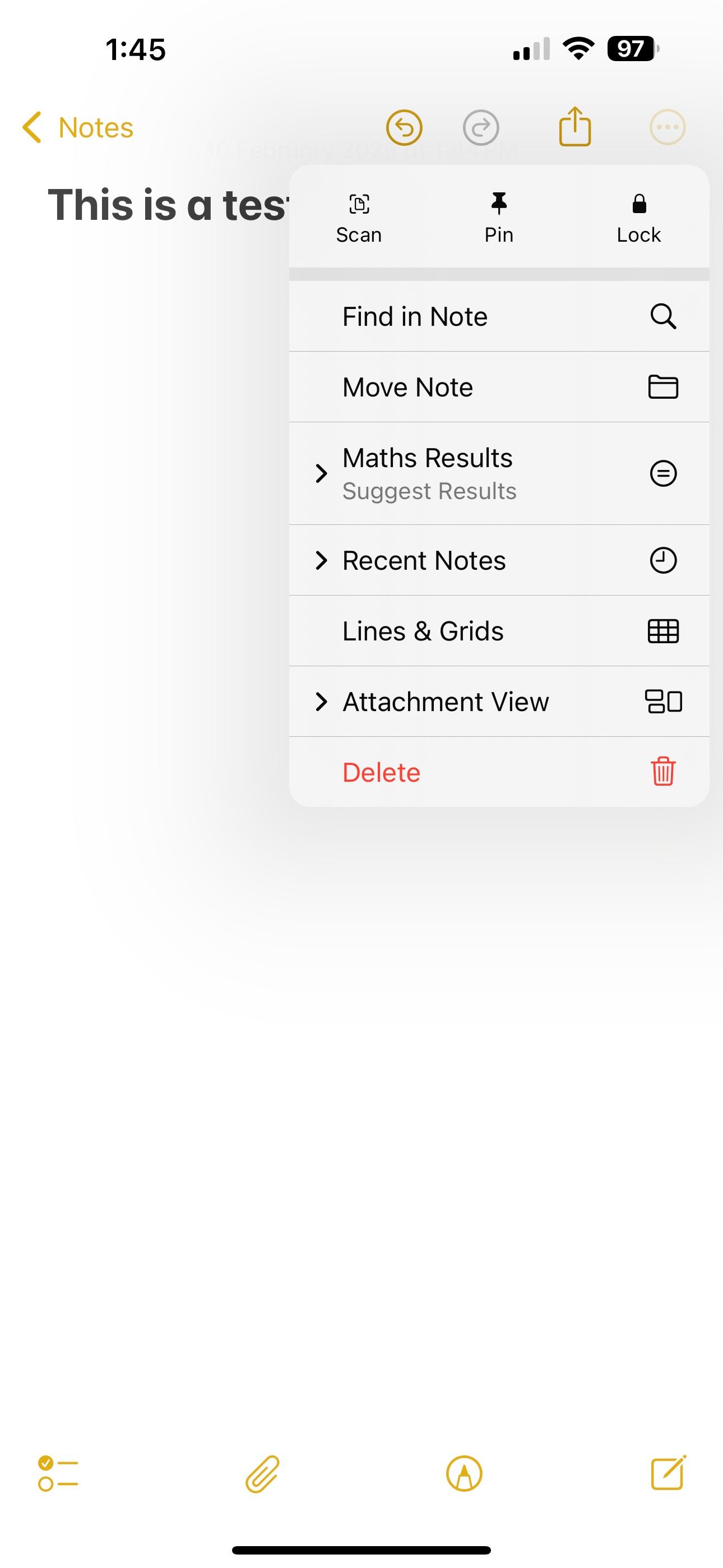 Selecting Recent Notes from the dropdown menu.