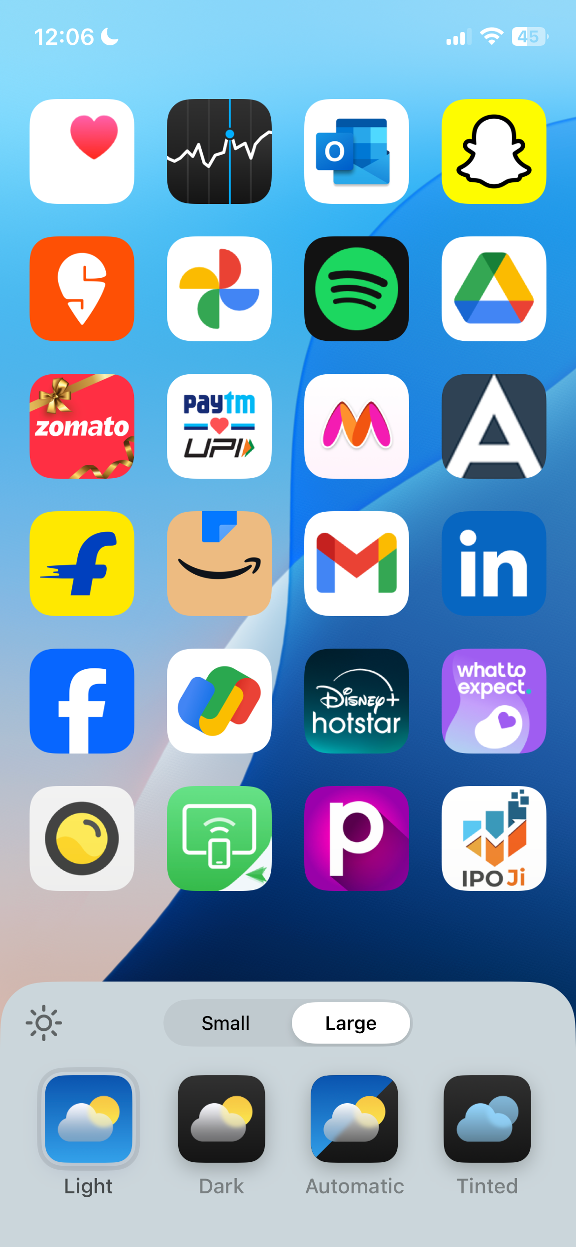 Large icons with app labels hidden on iPhone