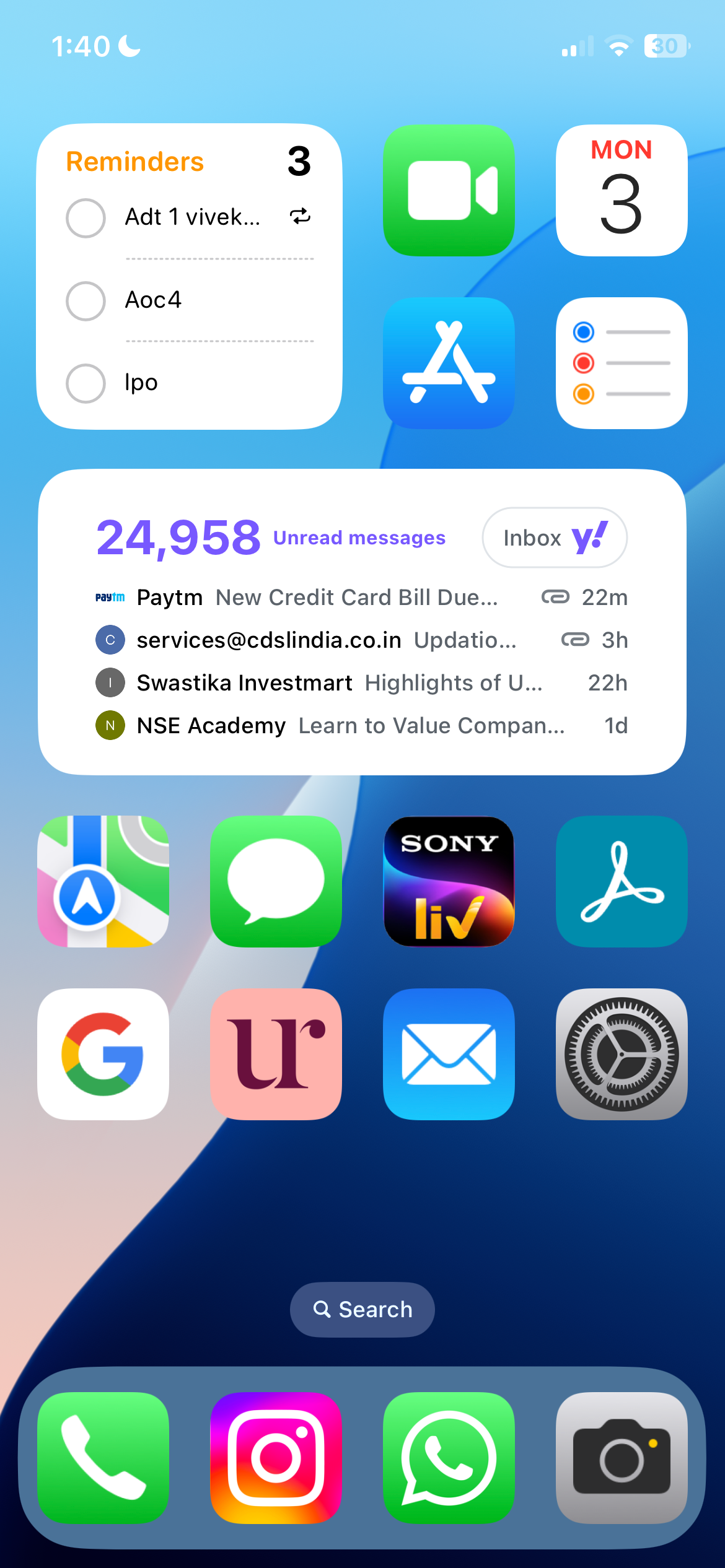 Mail and notes widget on iPhone home screen