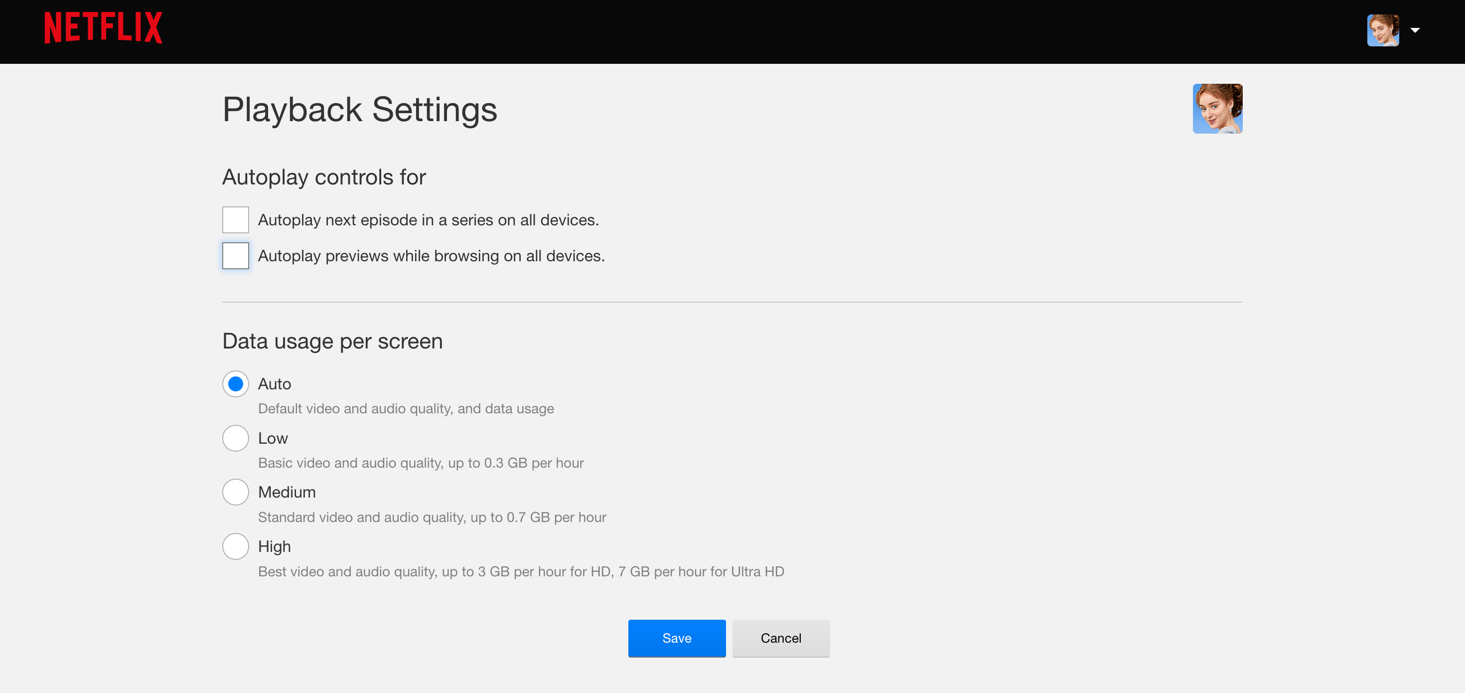 Netflix Playback Settings on browser