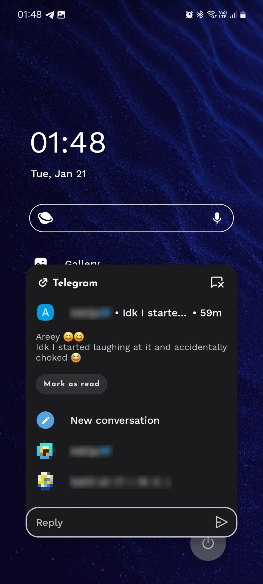 Niagara Launcher replying to Telegram message from home page