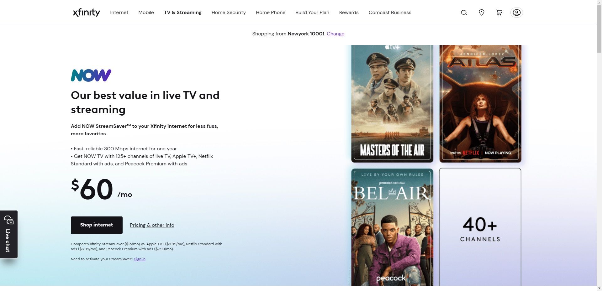 now tv xfinity home page sales page