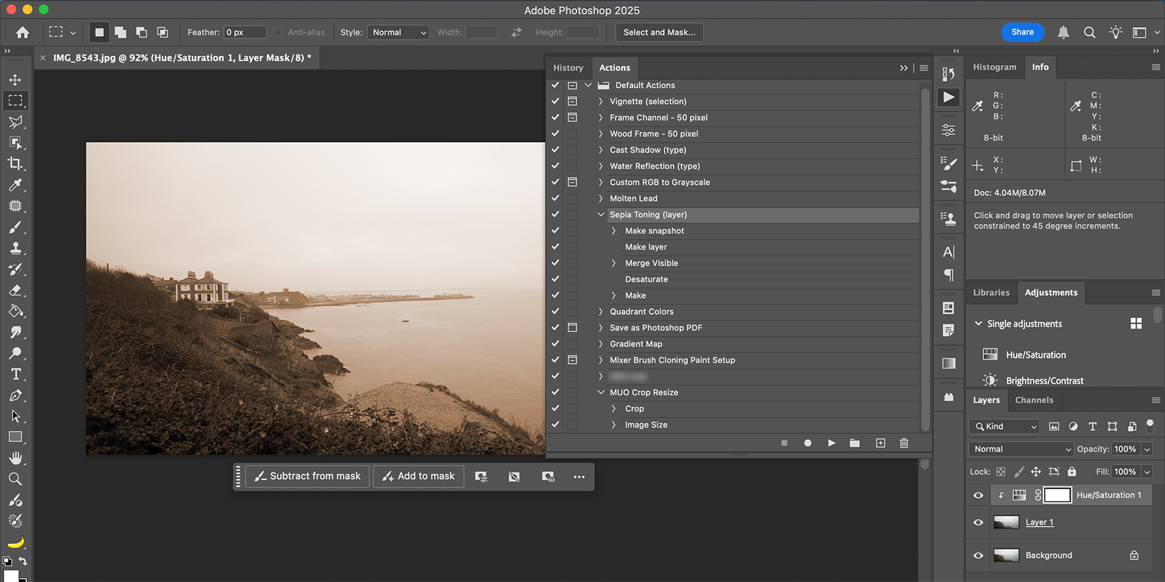 Photoshop Actions Editing Photo in Sepia