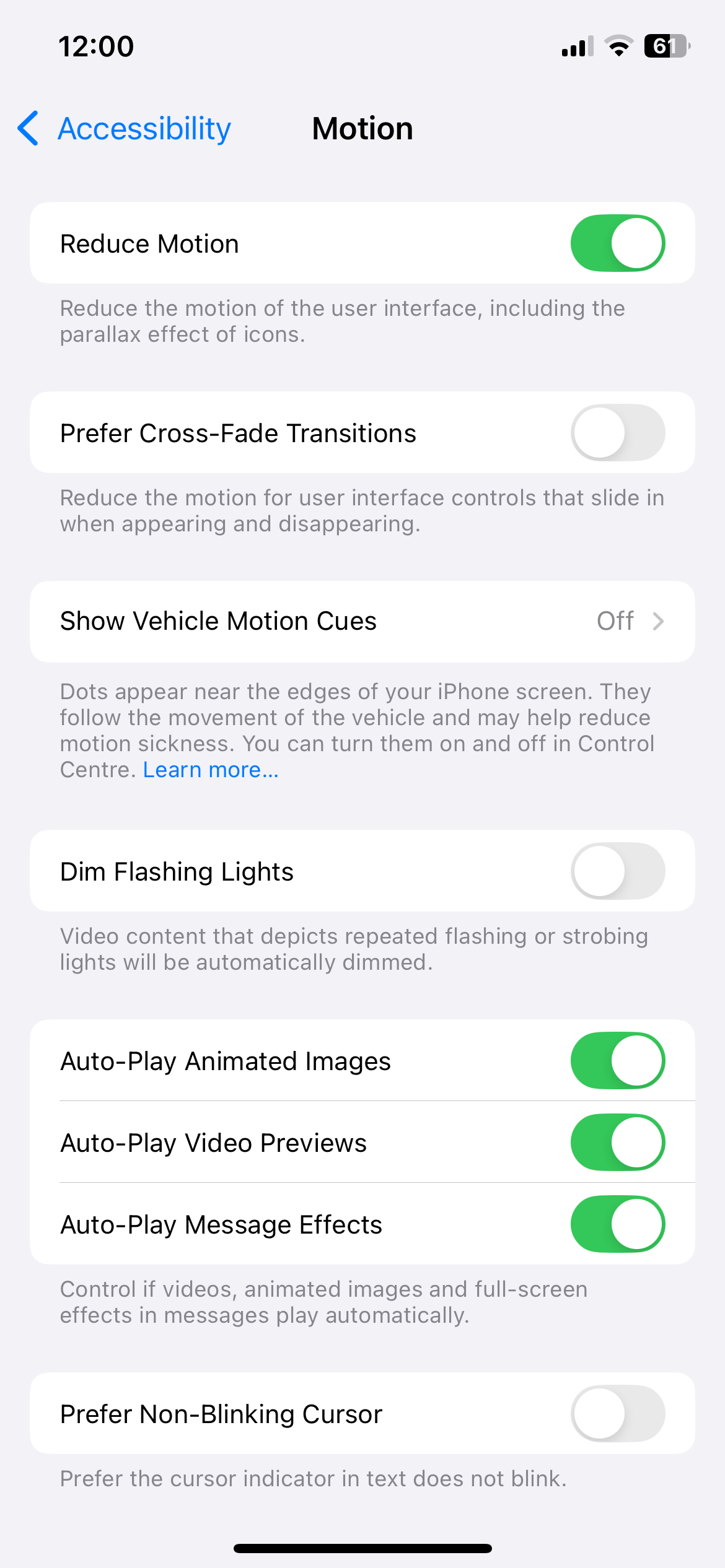 Reduced motion setting on iPhone