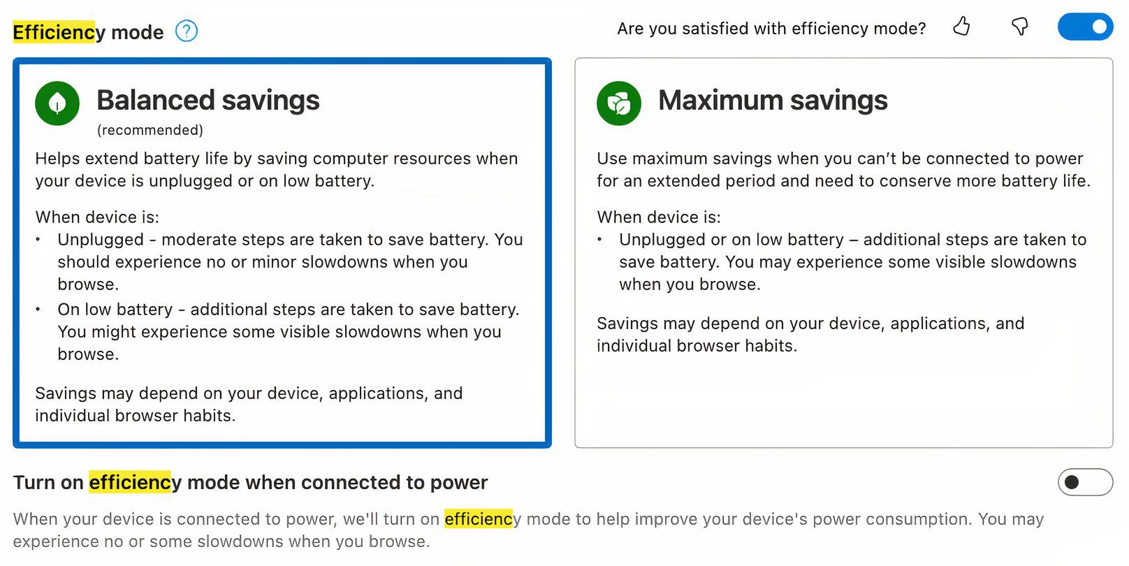 Activating Efficiency Mode in Microsoft Edge