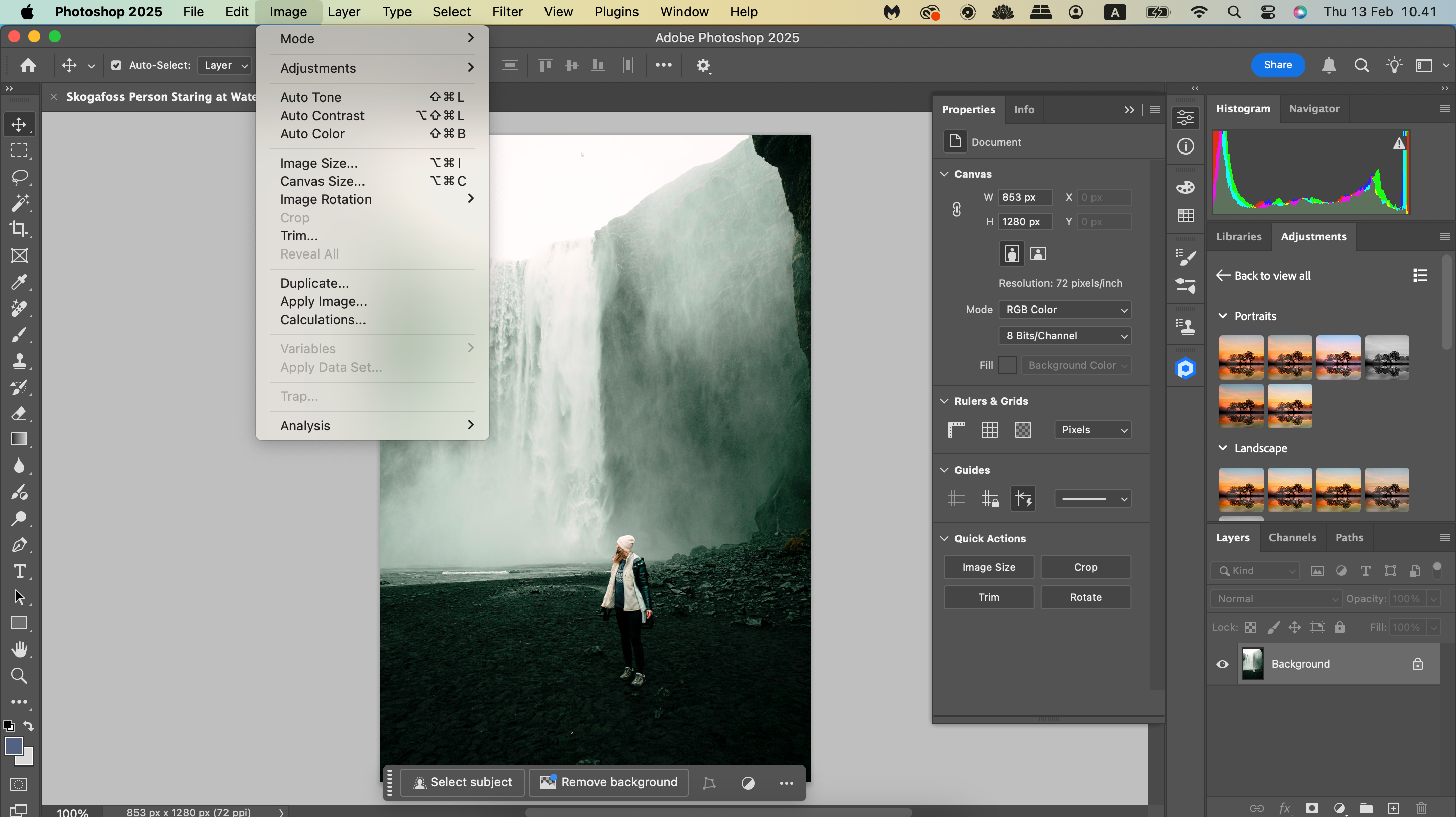 Меню автоматического улучшения в Photoshop