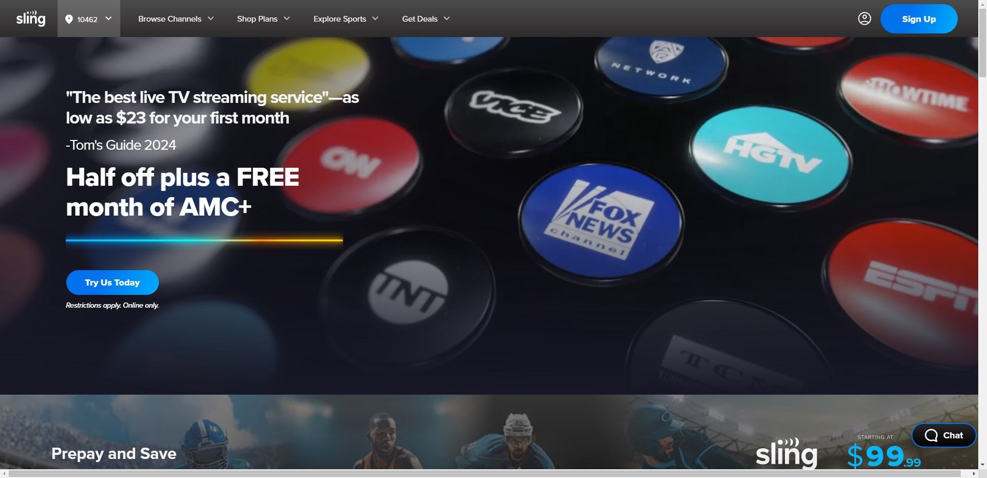 sling tv home page