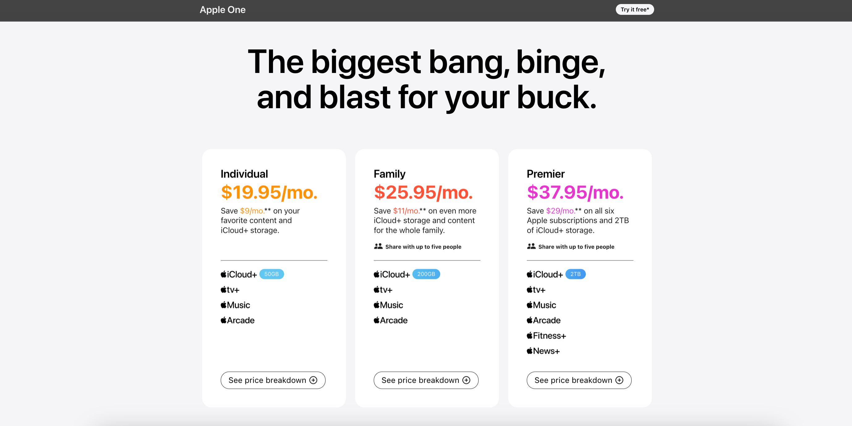 A breakdown of Apple One's three plans