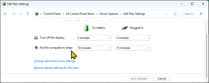 Change advanced power settings option on Control panel in Windows 11