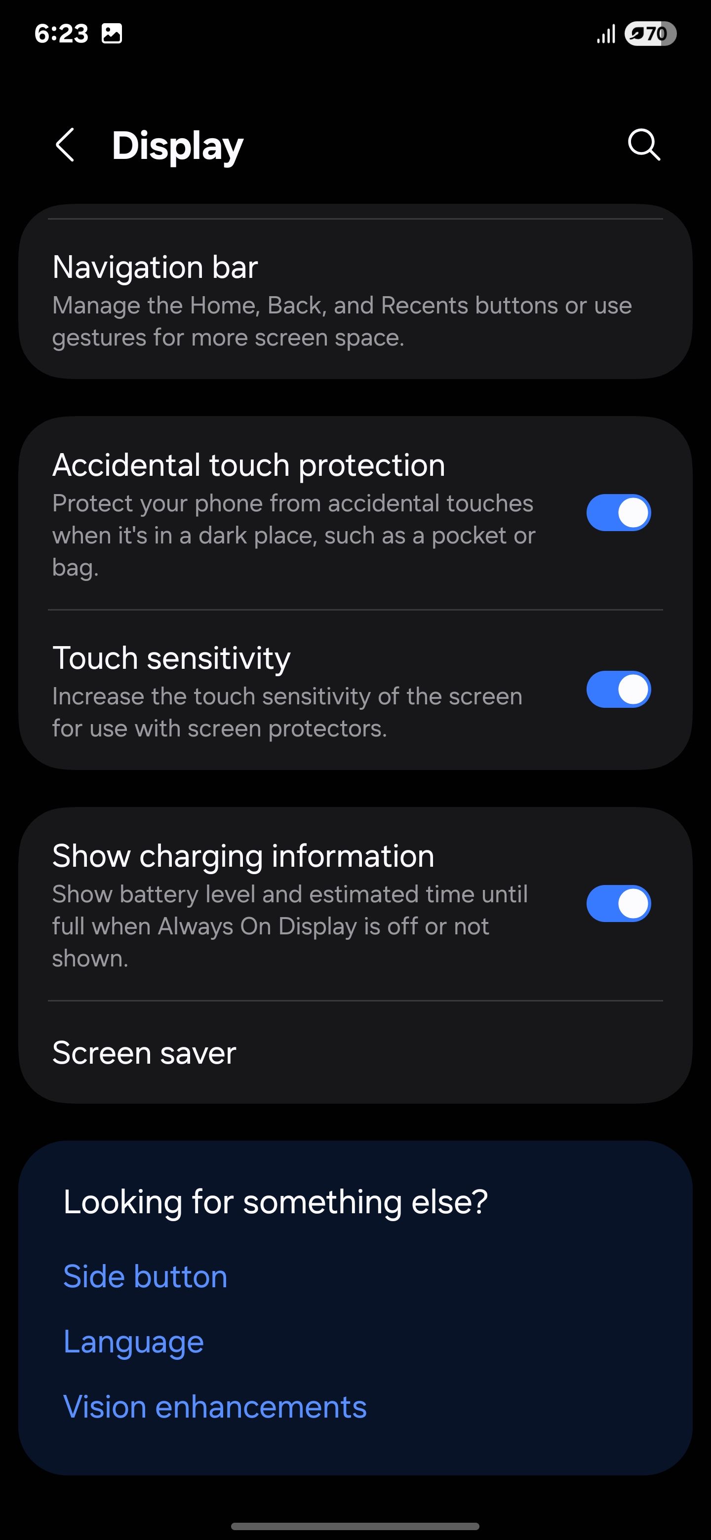 Display settings menu on Samsung phones