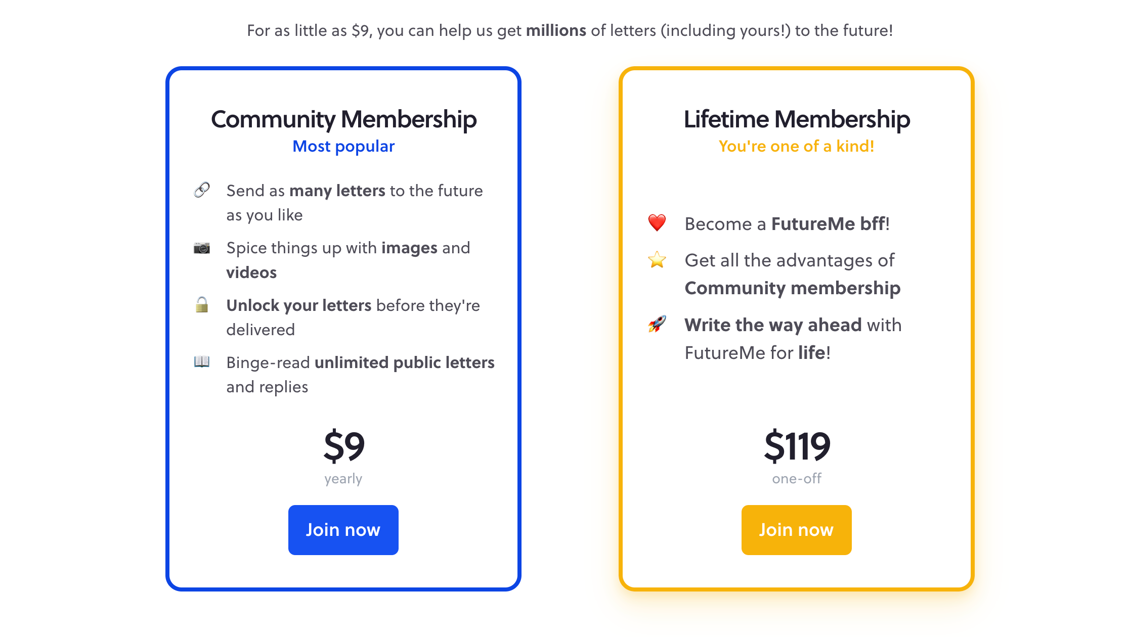 FutureMe premium plans
