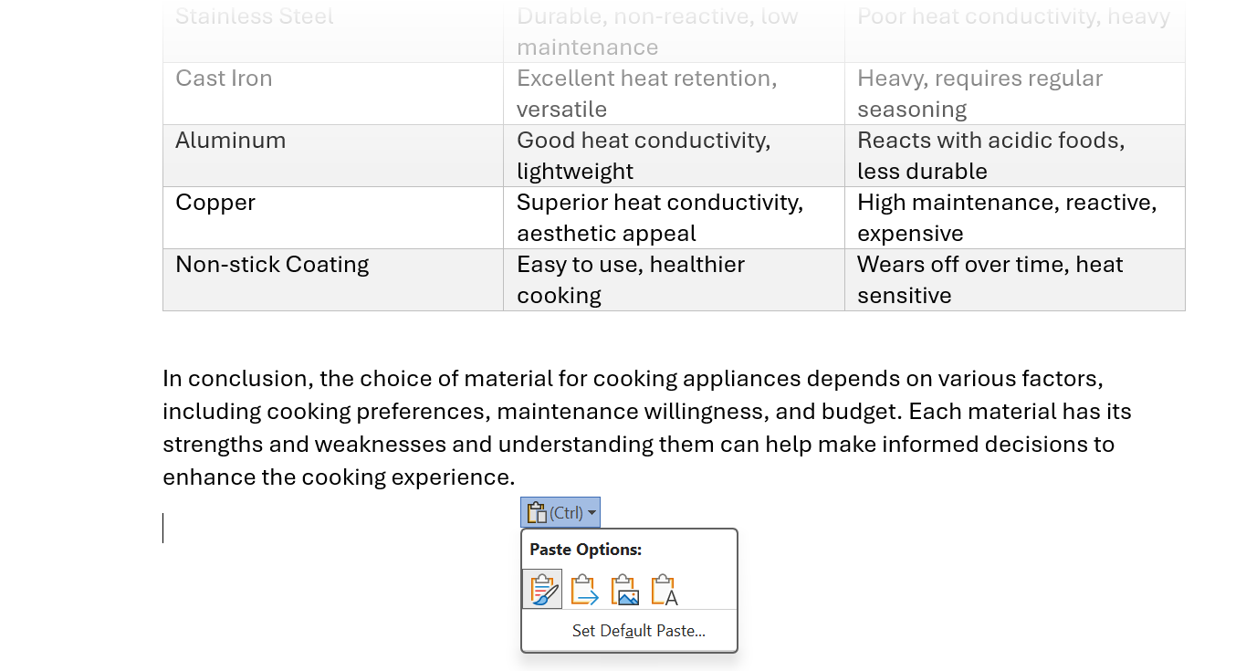 A tiny clipboard icon with paste options on a Microsoft Word document