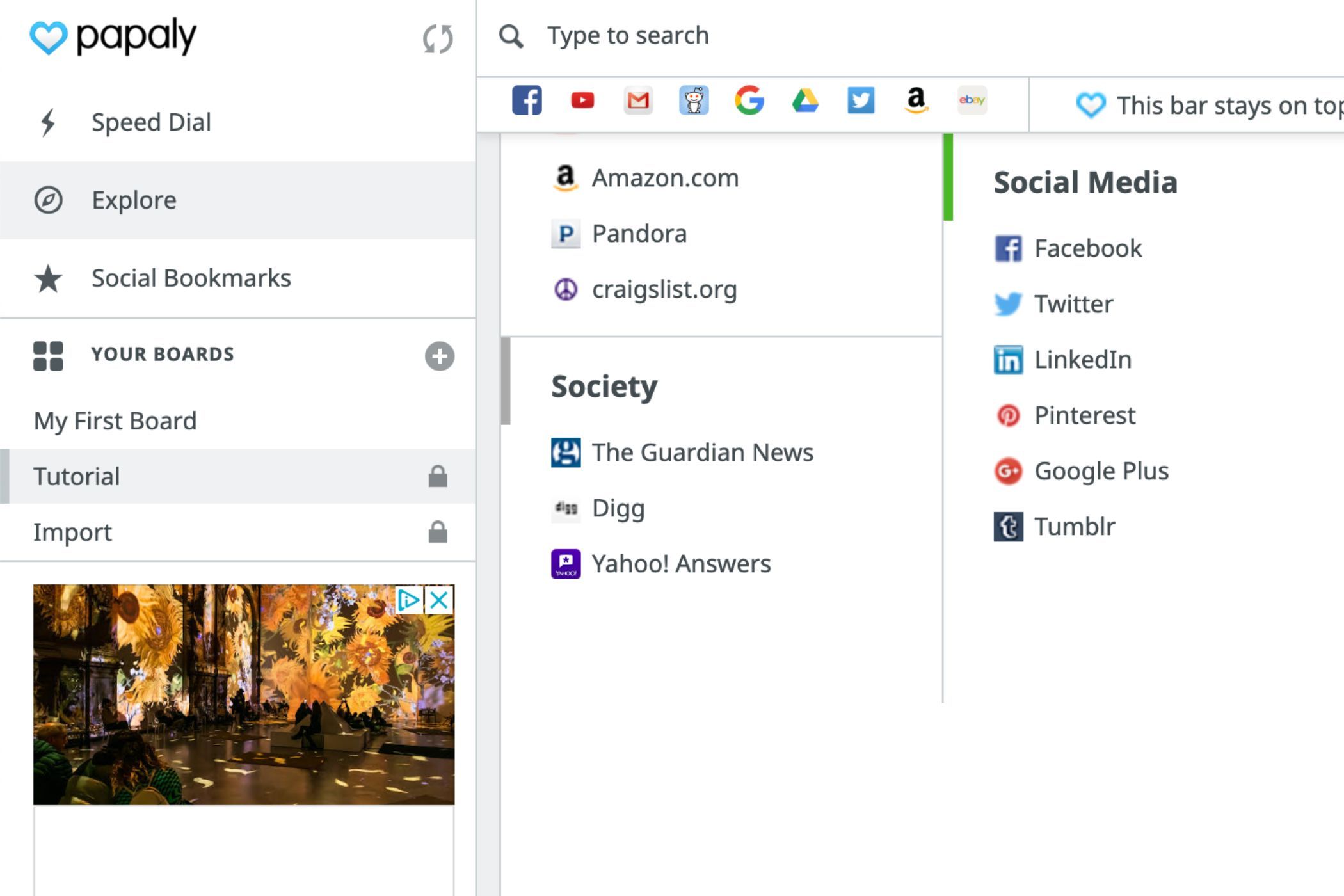 Different tabs in the Papaly app