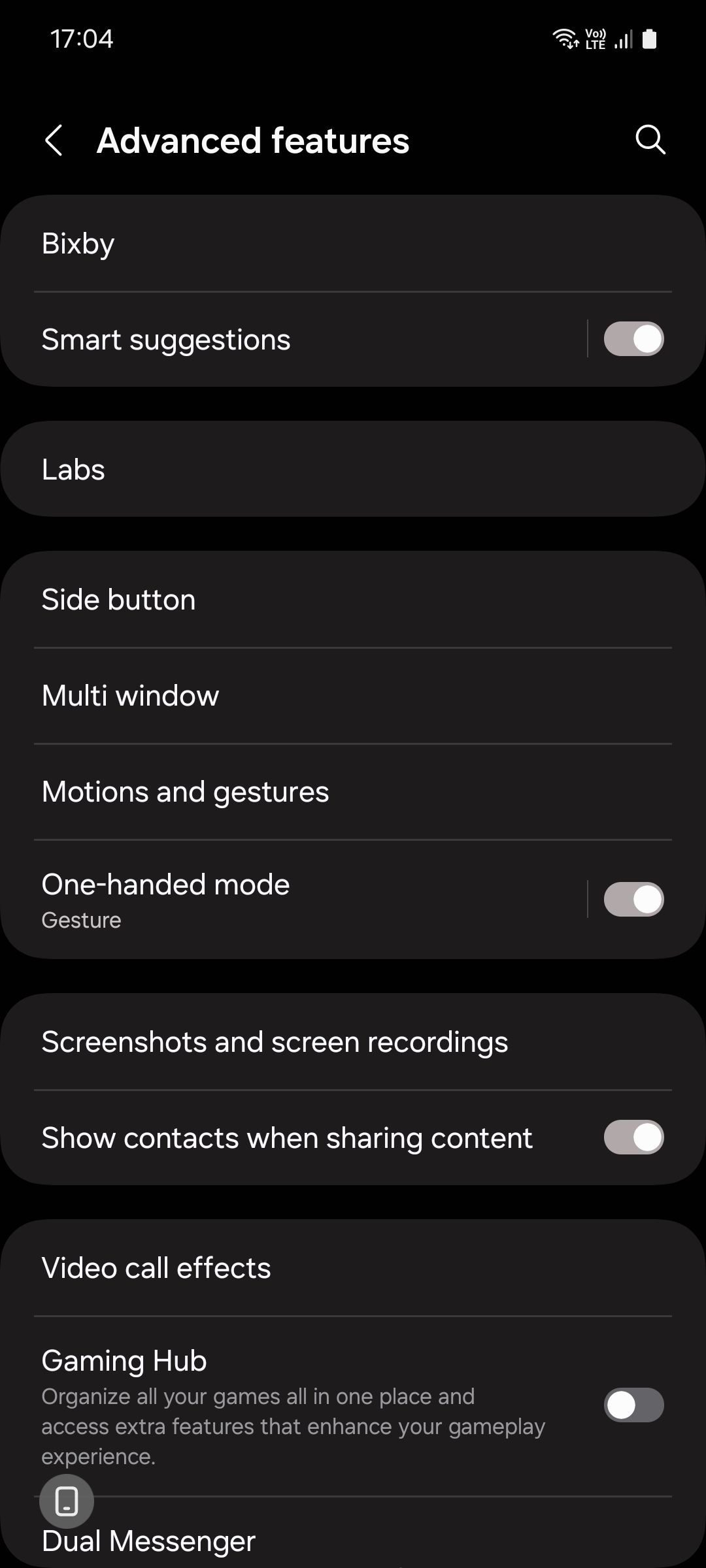 Samsung One UI 6.1 Advanced features menu