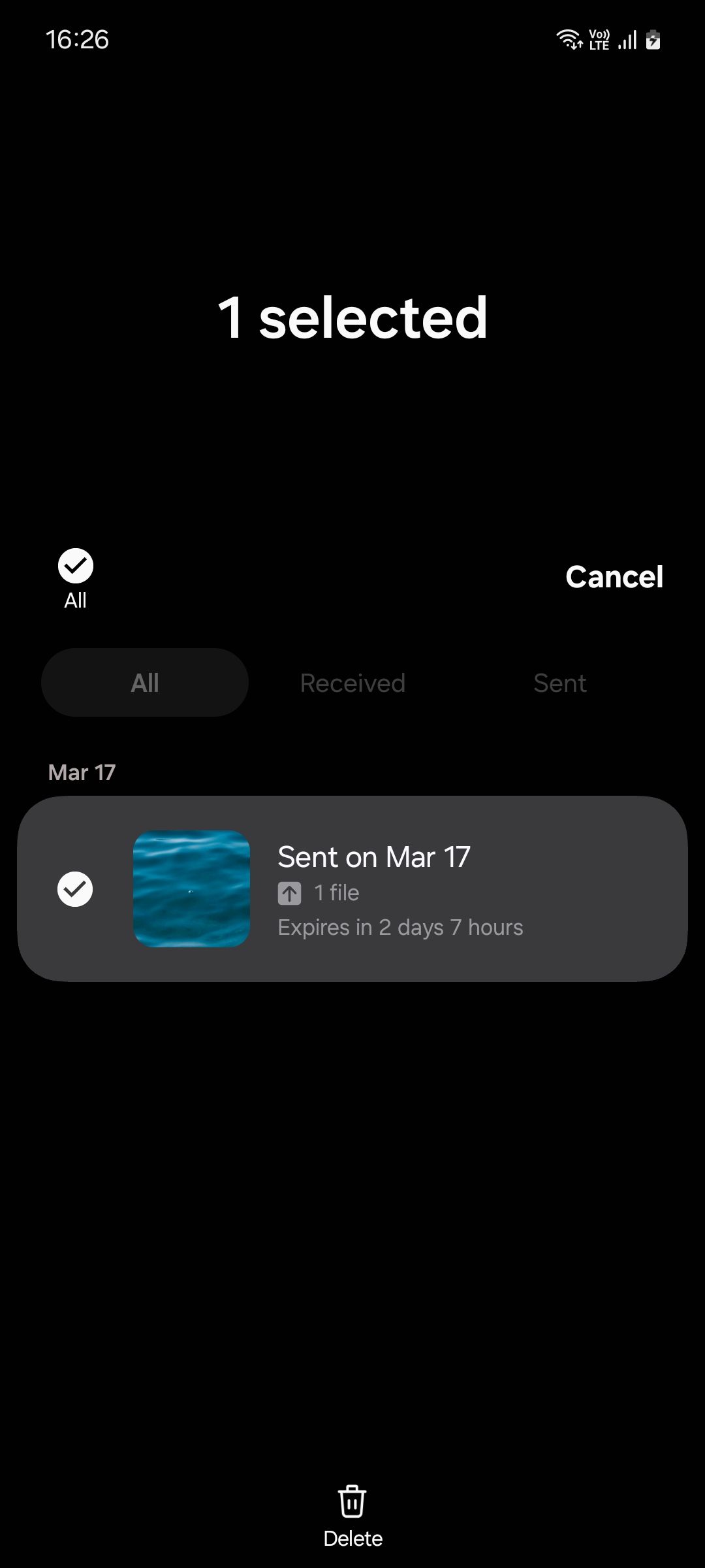 Samsung One UI 6.1 Deleting shared file via Quick Share