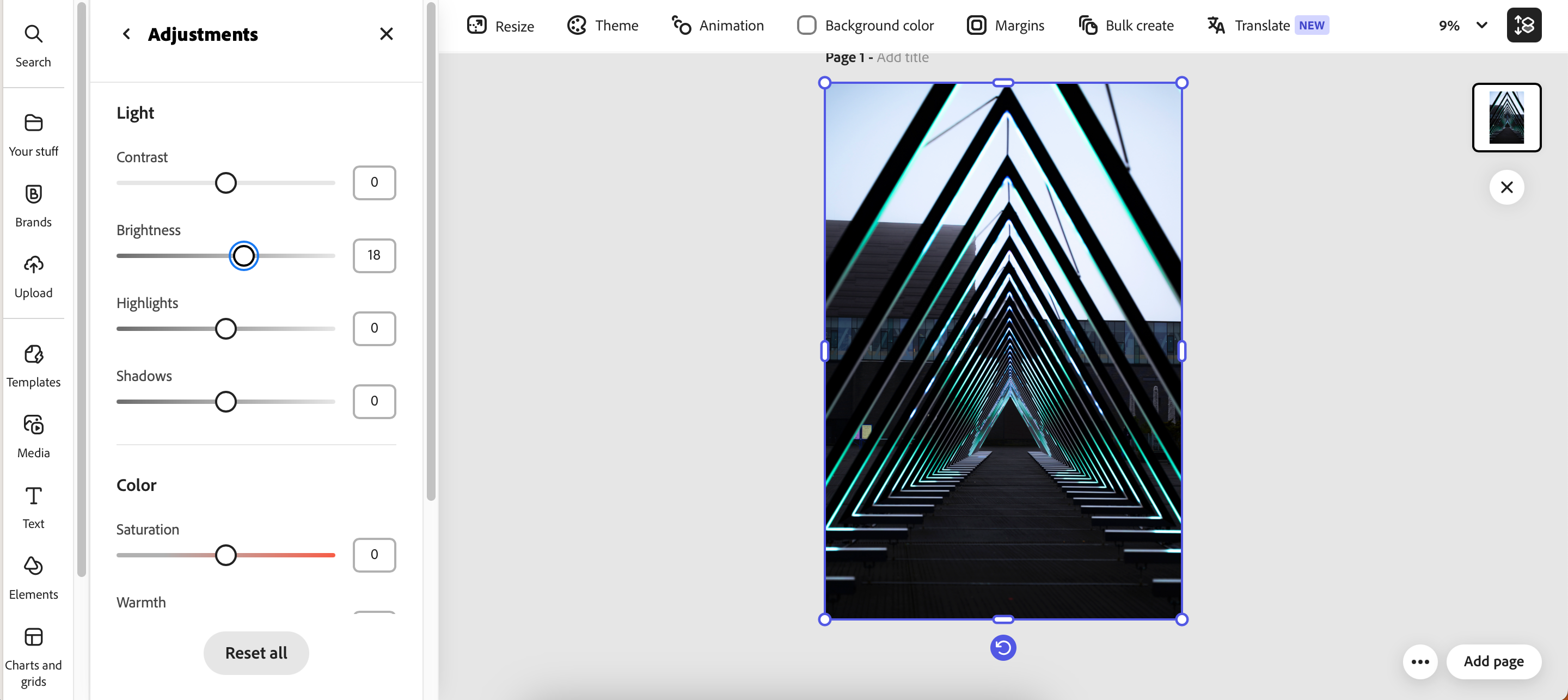 A list of photo editing tools available in the Adobe Express app