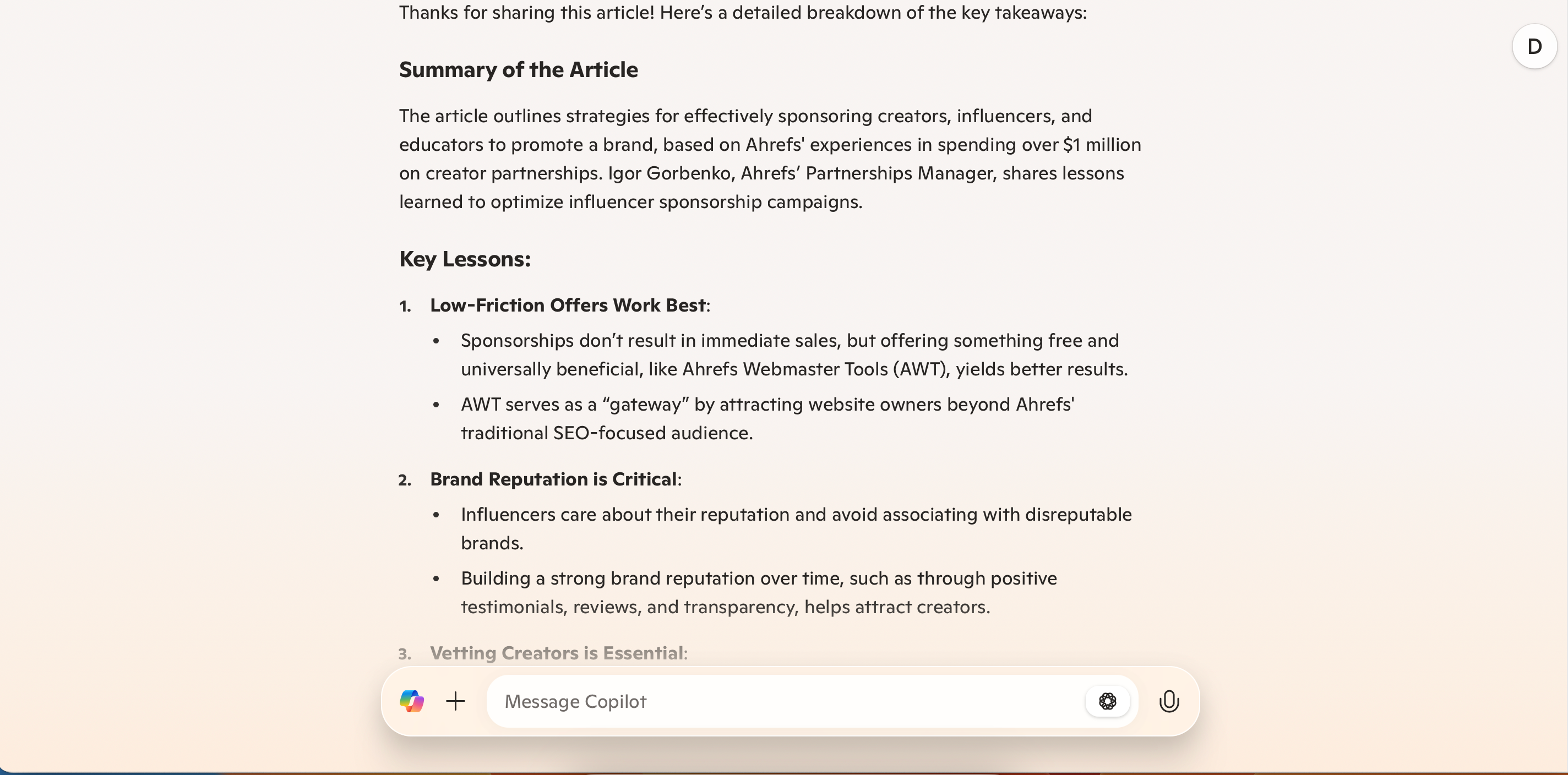 Résumé un article dans Microsoft Copilot