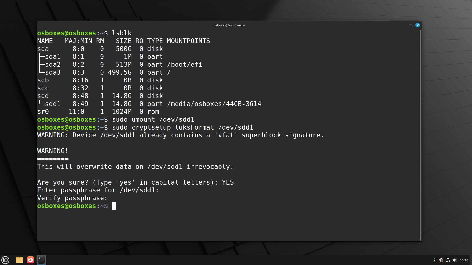 Using LUKS to encrypt external drive on Linux