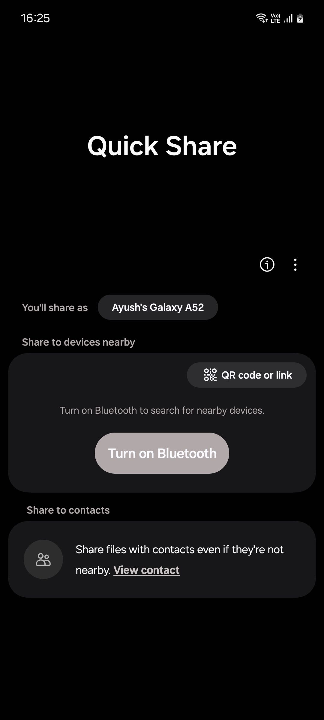Samsung Quick Share main page