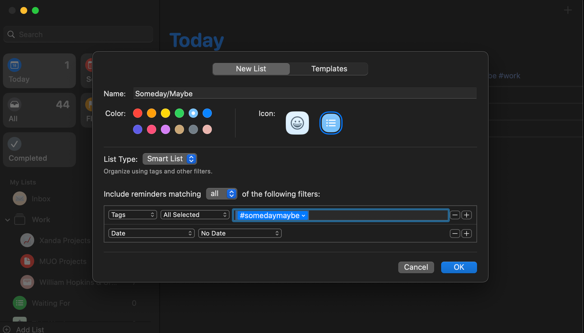 The Smart List feature in Reminders on a Mac