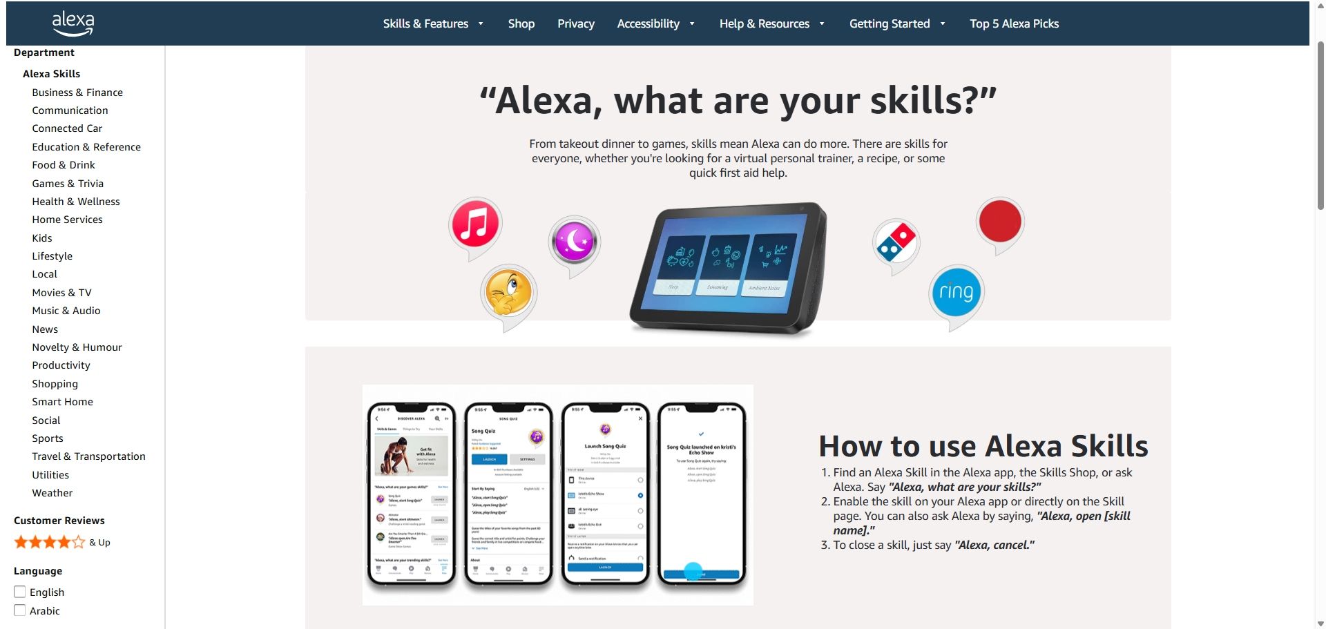 amazon alexa skills homepage